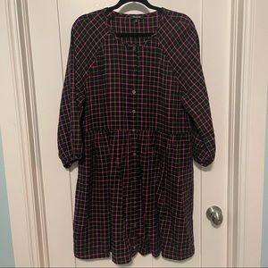 Madewell size 12 plaid flannel raglan button front shirt dress!